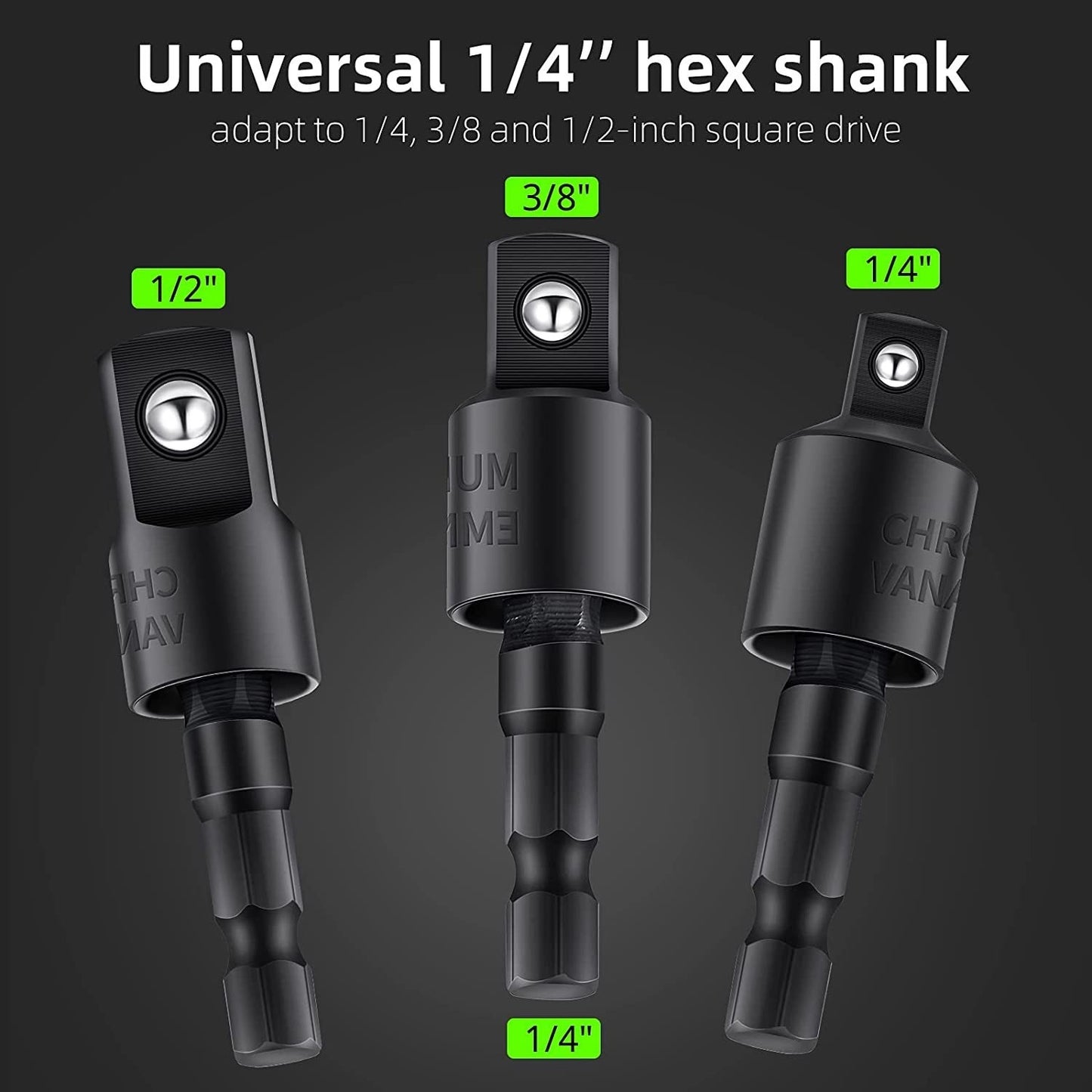 Universal 1/4" hex adapter - 1/2" 1/4" 3/8"