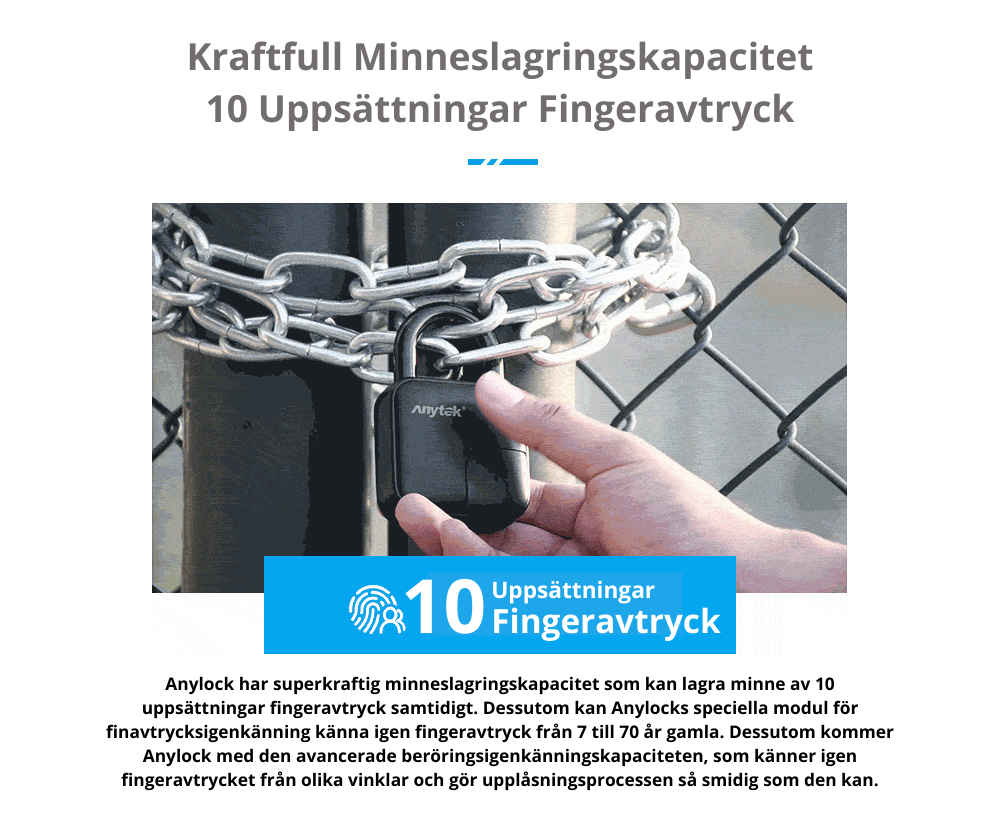 ANYTEK L3 Waterproof Fingerprint Padlock