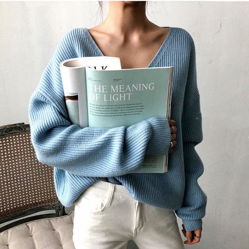 V-ringad Loose And Lazy Style Sweater