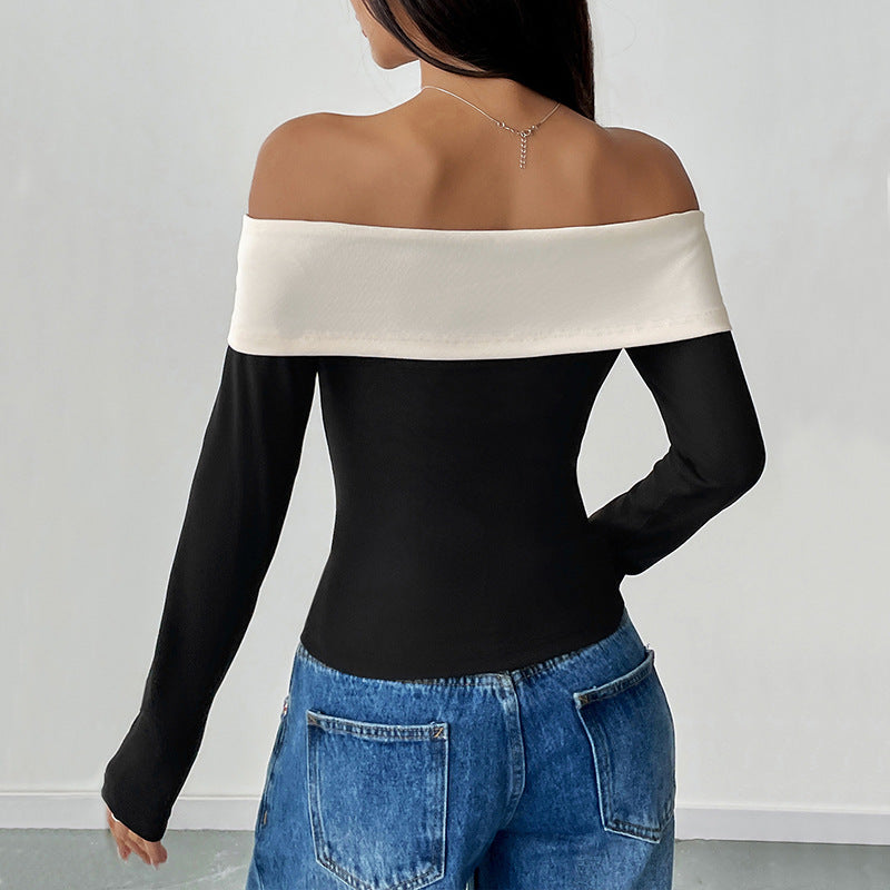 Fashion Off-neck Bow T-shirt
