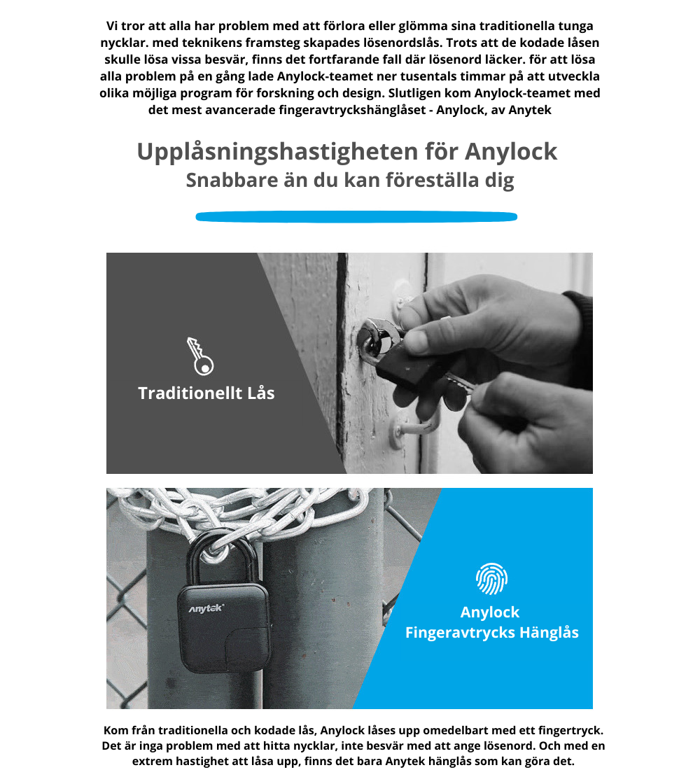 ANYTEK L3 Waterproof Fingerprint Padlock