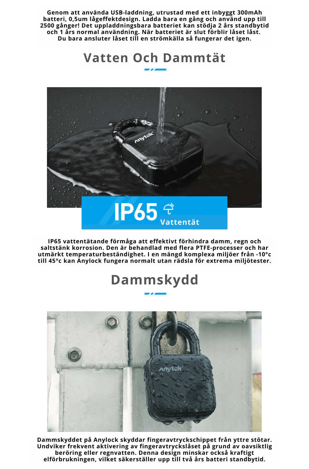 ANYTEK L3 Waterproof Fingerprint Padlock