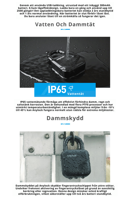 ANYTEK L3 Waterproof Fingerprint Padlock